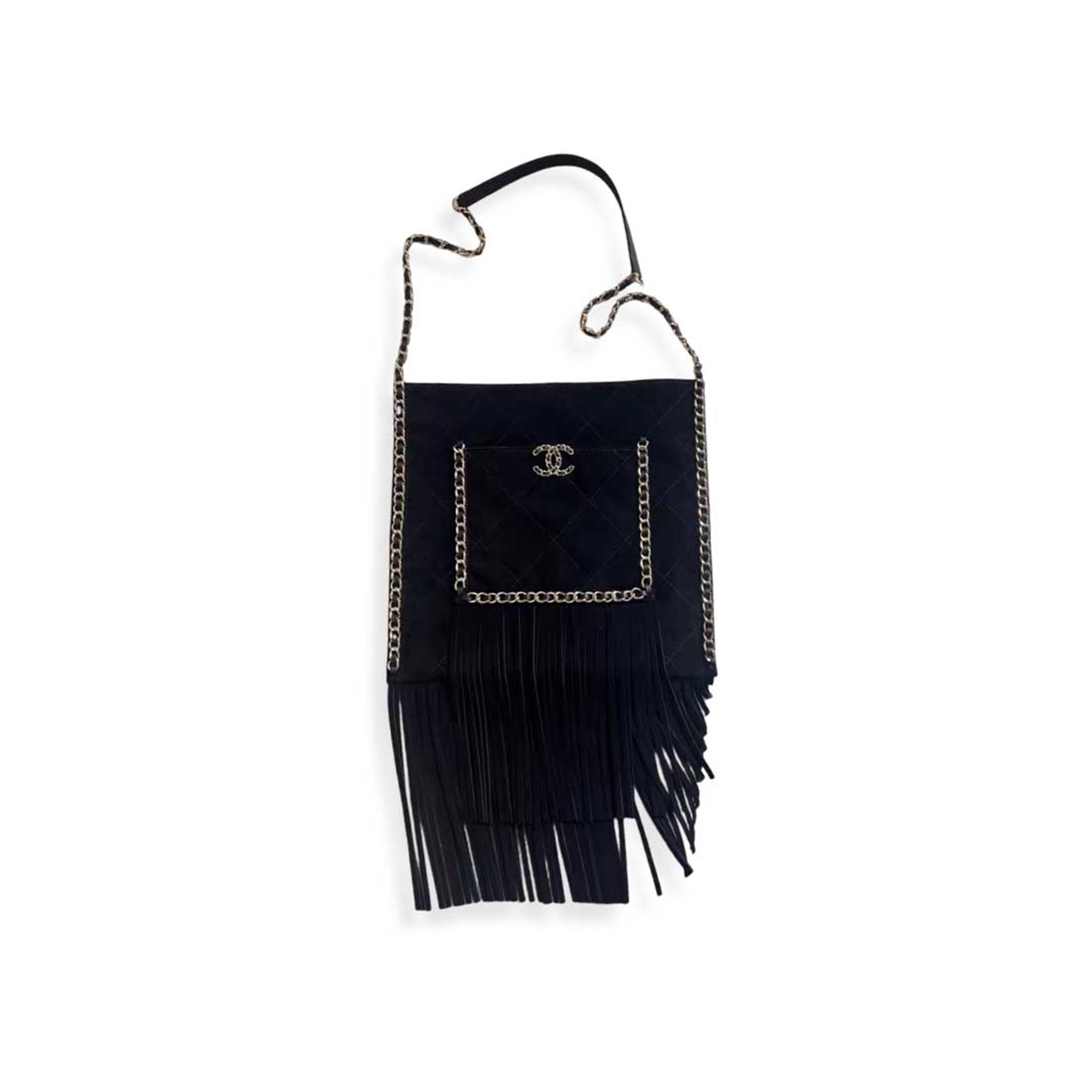 CHANEL BLACK SMALL FRINGE SHOPPING BAG (25cm)